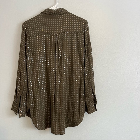 Anthropologies Maeve Womens Button Up Shirt Sequins Rayon Green Sz S Relaxed Fit - Picture 12 of 13